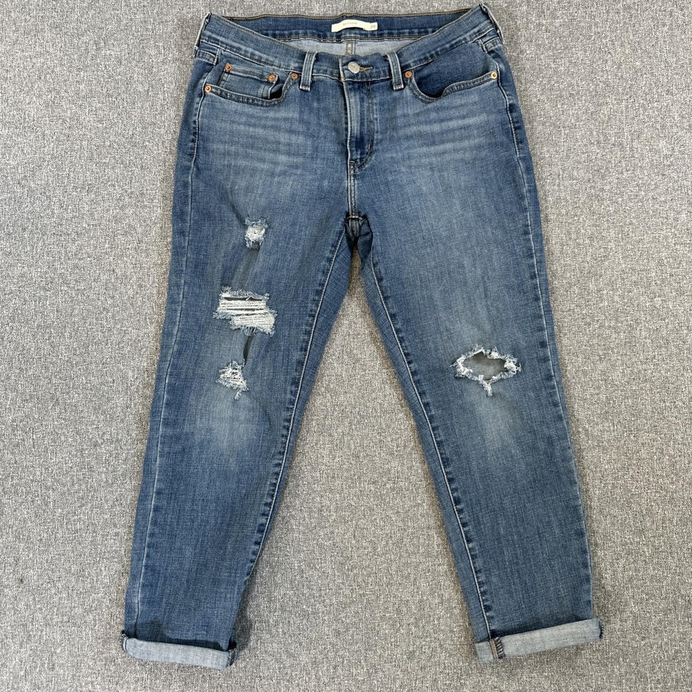 Levi's Boyfriend Jeans Women's 29 Distressed Medium Wash Cuffed Denim Pants‎